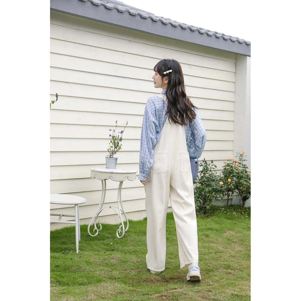 Slimming Embroidery Loose Fit Washed Denim Overalls