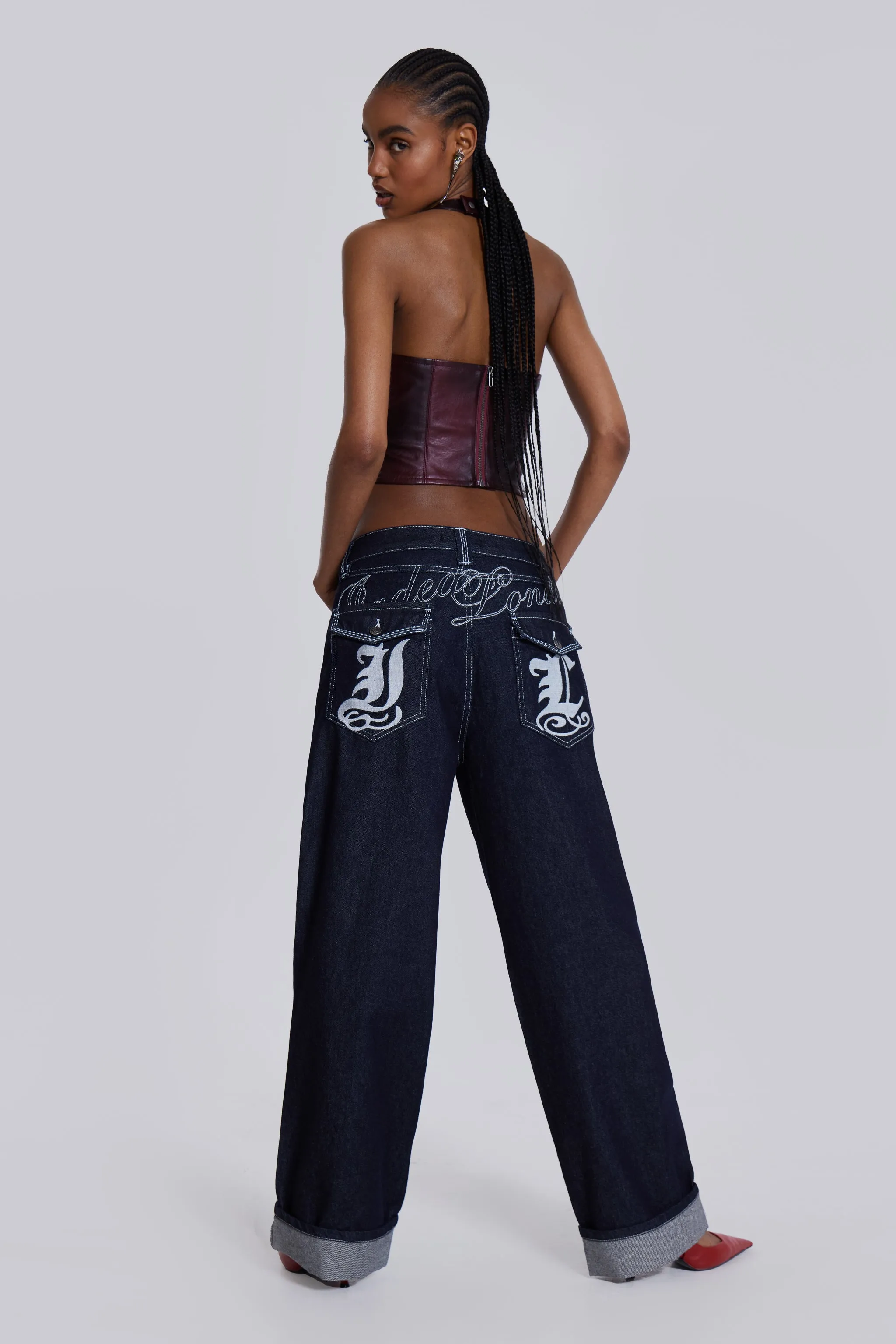Sonic Embroidered Baggy Jeans In Indigo