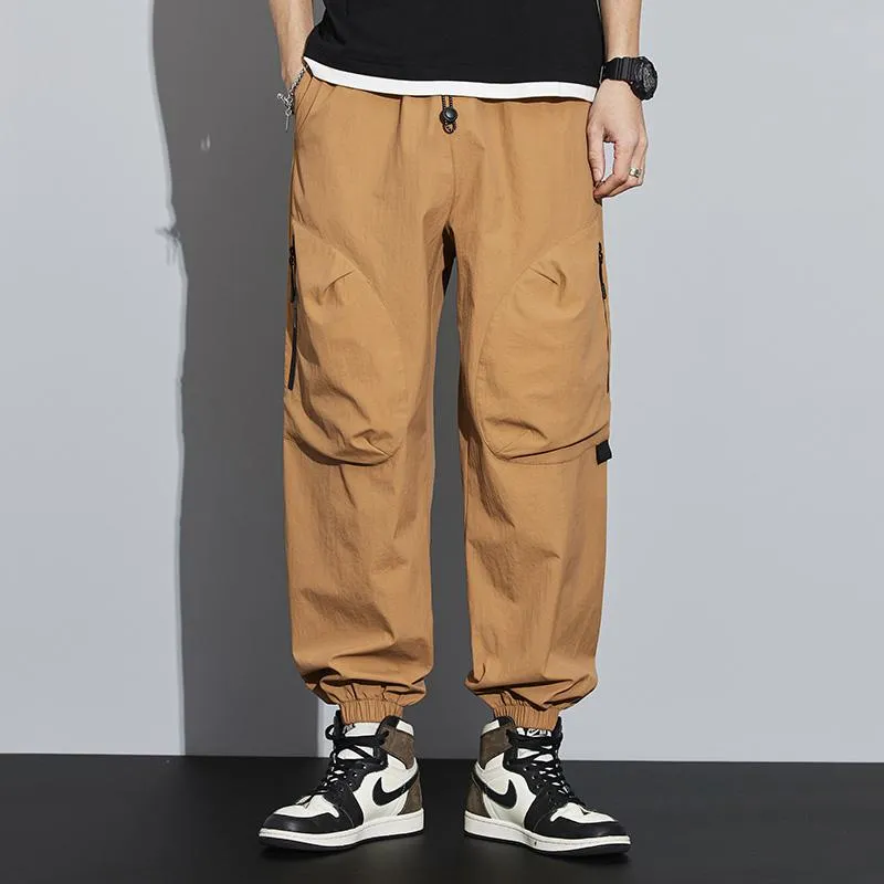 Tapered Zippered Pocket Solid Color Cargo Pants