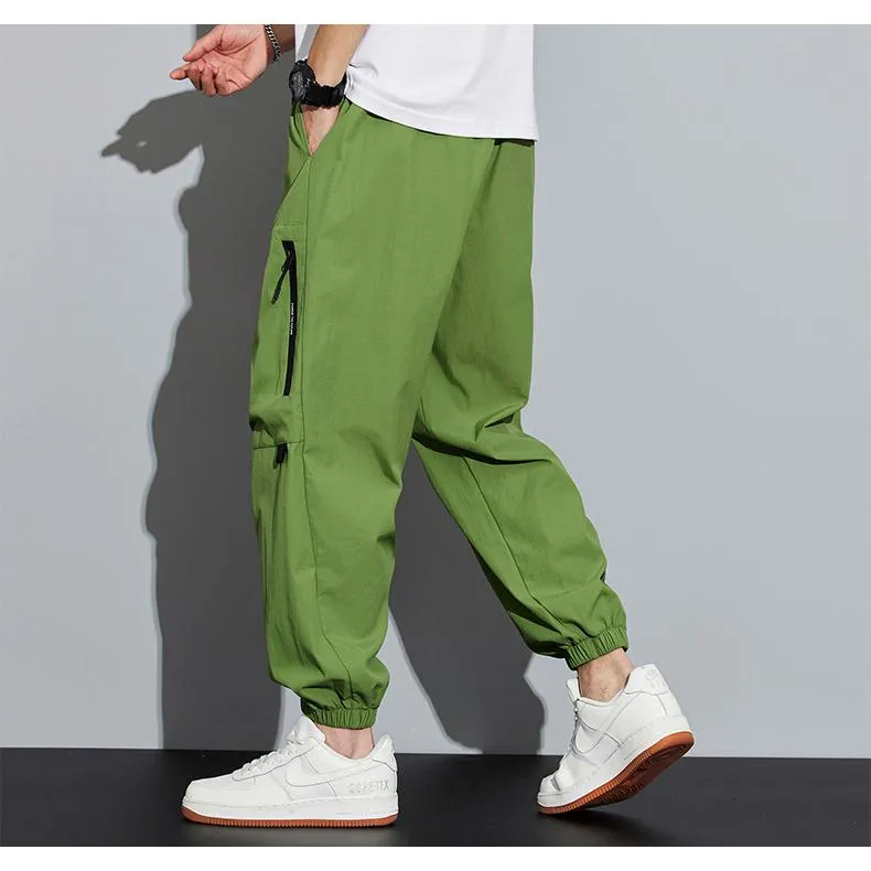 Tapered Zippered Pocket Solid Color Cargo Pants