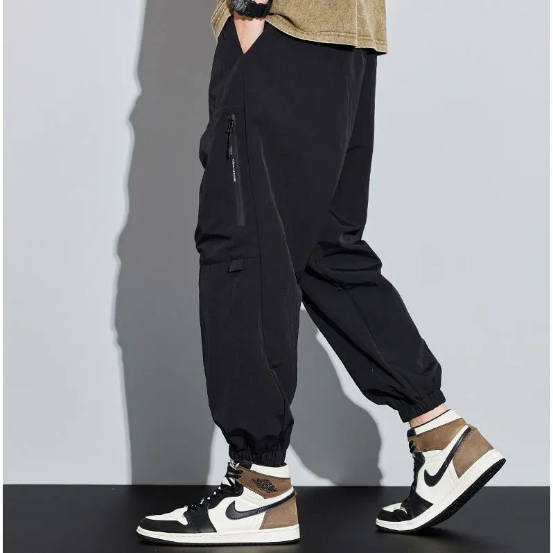 Tapered Zippered Pocket Solid Color Cargo Pants