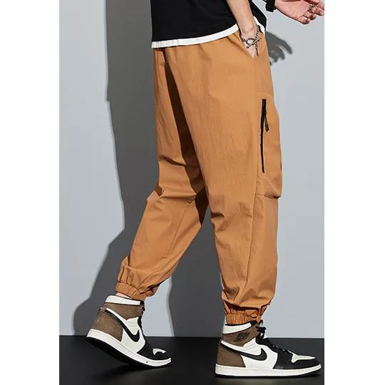 Tapered Zippered Pocket Solid Color Cargo Pants