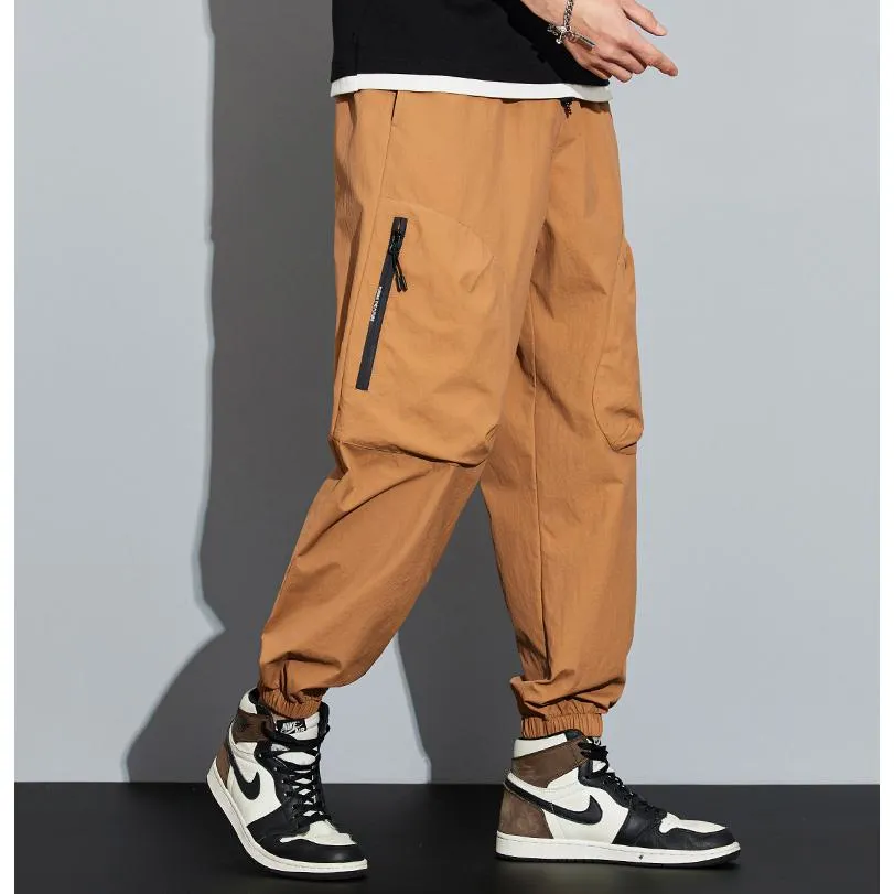 Tapered Zippered Pocket Solid Color Cargo Pants