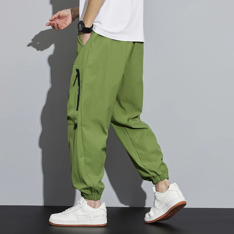 Tapered Zippered Pocket Solid Color Cargo Pants