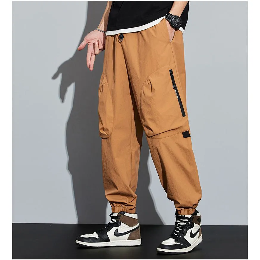 Tapered Zippered Pocket Solid Color Cargo Pants