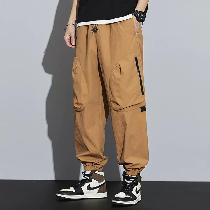 Tapered Zippered Pocket Solid Color Cargo Pants