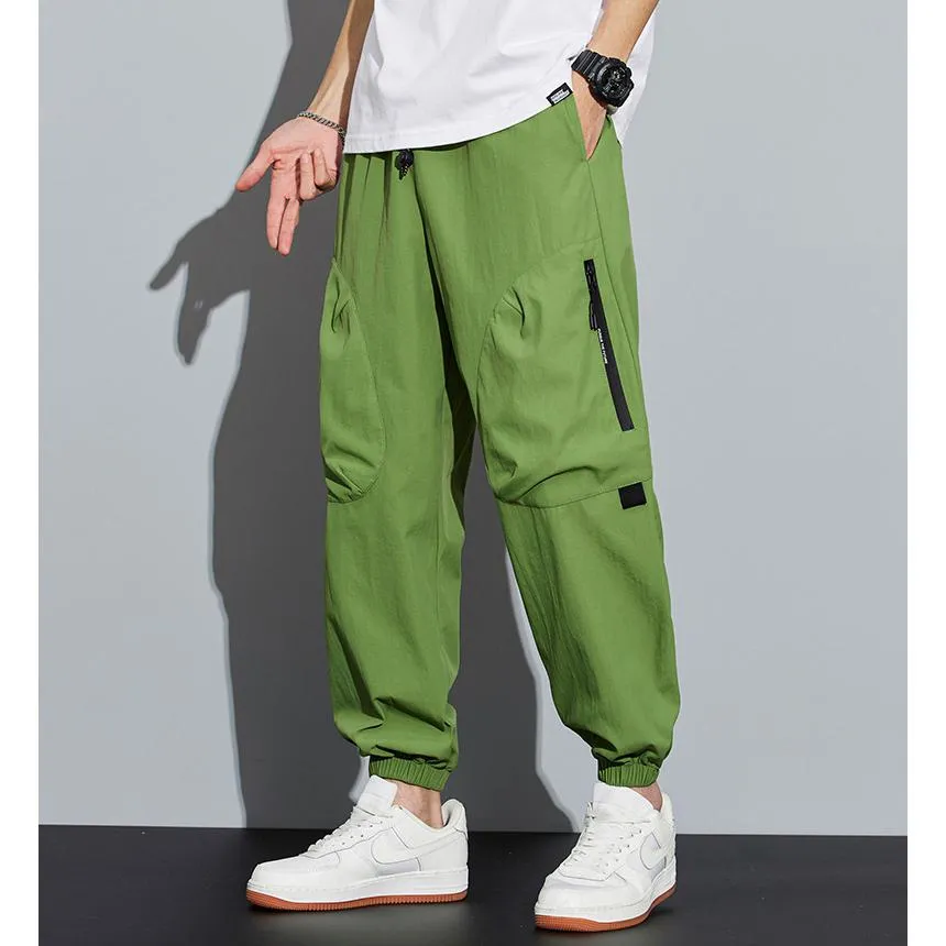 Tapered Zippered Pocket Solid Color Cargo Pants
