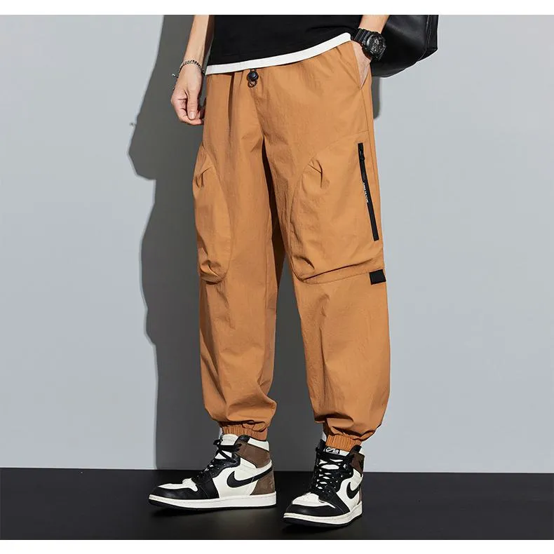 Tapered Zippered Pocket Solid Color Cargo Pants