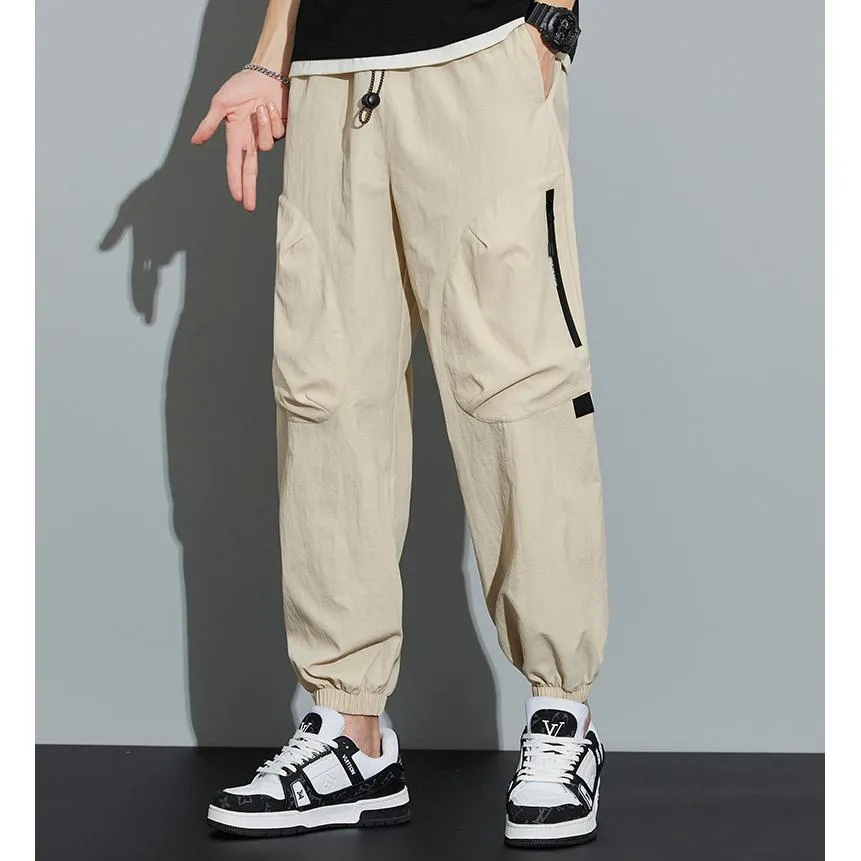 Tapered Zippered Pocket Solid Color Cargo Pants