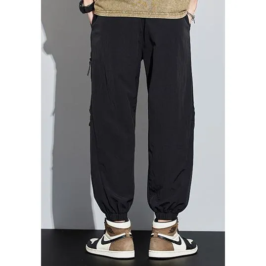 Tapered Zippered Pocket Solid Color Cargo Pants