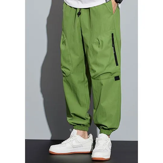 Tapered Zippered Pocket Solid Color Cargo Pants