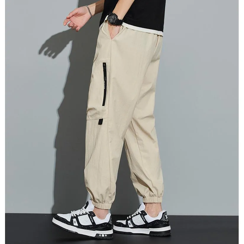 Tapered Zippered Pocket Solid Color Cargo Pants