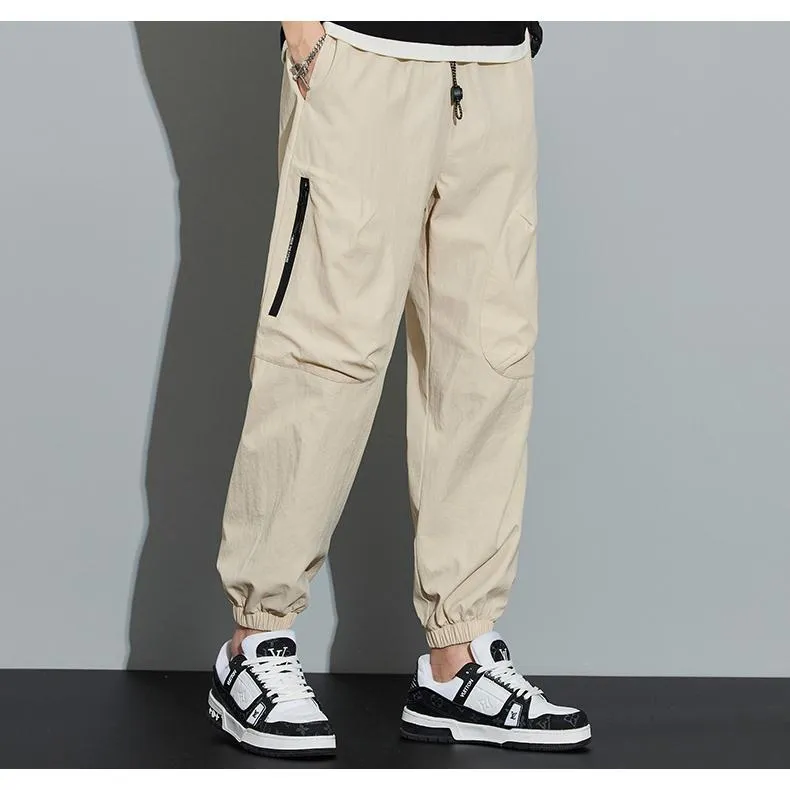 Tapered Zippered Pocket Solid Color Cargo Pants