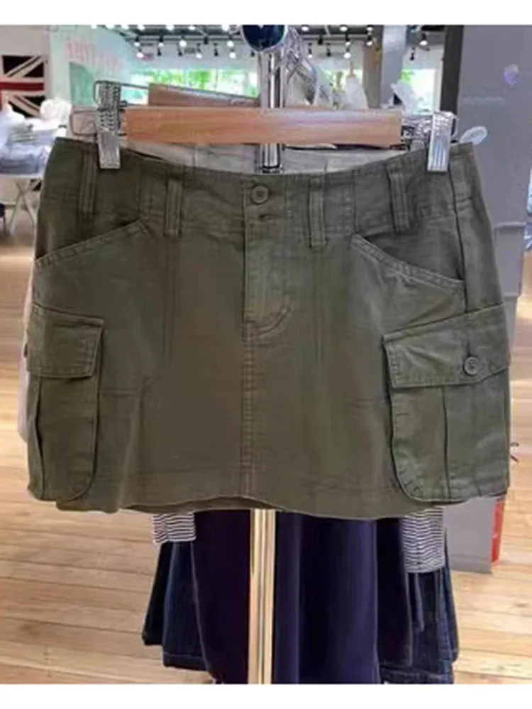 TAVIMART  -  Casual Women Solid Cargo Pants Women Pockets High Waist A-line Mini Skirts Female Y2k Streetwear Cotton Bottoms