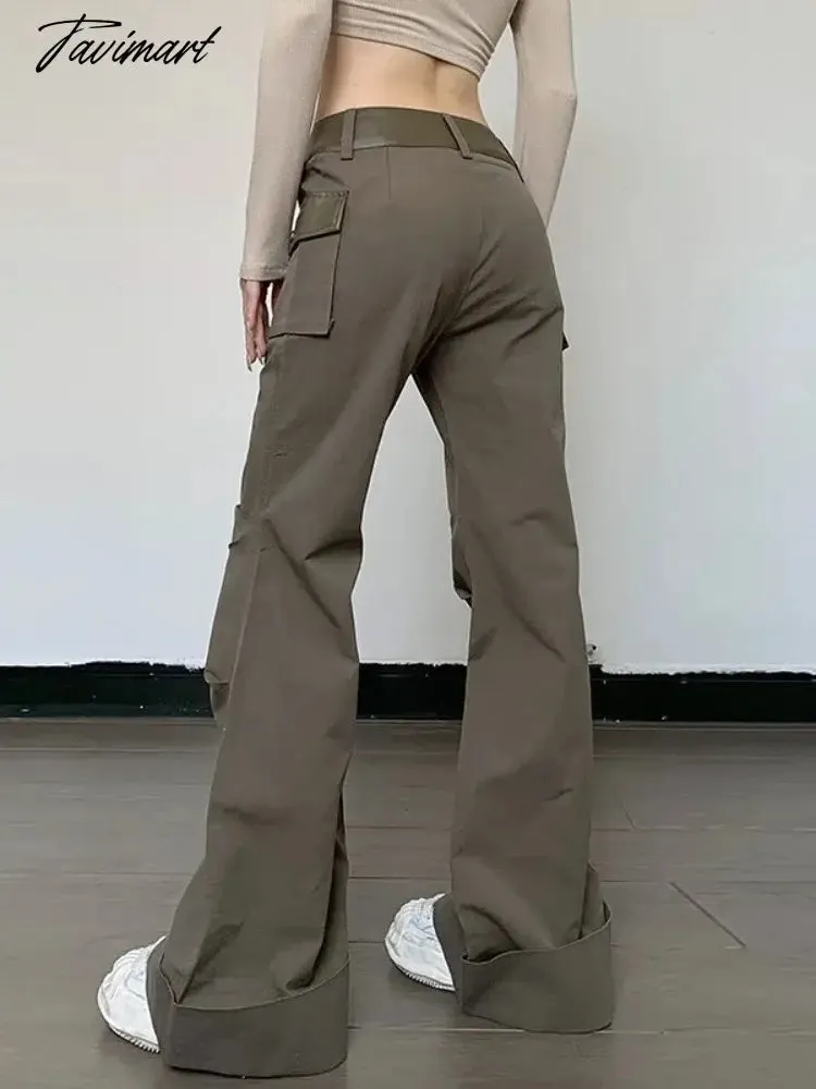 TAVIMART -  Flare Pants Cargo Pants Y2k Women Casual Splice Straight Leg Pants Summer Clothes Streetwear Fashion Low Waist Trousers