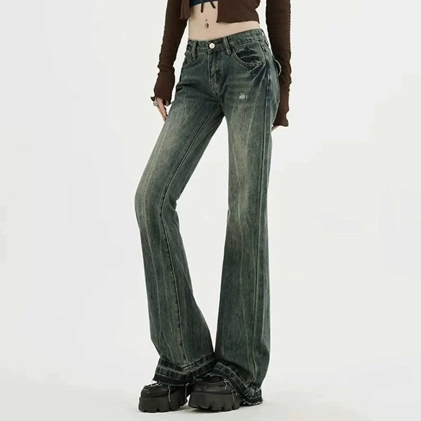 Waist E Girl Style Streetwear Women Jeans Trousers Fashion Vintage Slim Fit Denim Thick Straight High Pants