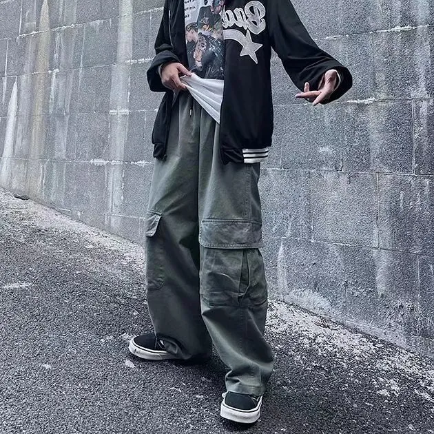 Wenkouban Back To School  Black Cargo Pants For Men Baggy Wide Leg Trousers Male Autumn Men's Cargo Trousers Japanese Streetwear Hip Hop Harajuku