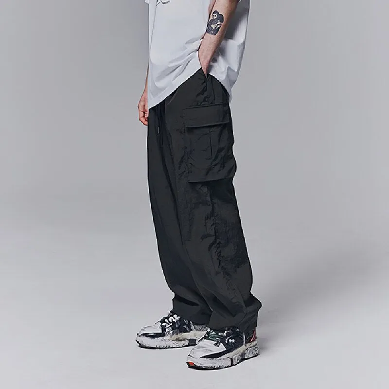 Wiaofellas Oversized Cargo Pants Men Fashion Retro Pocket Casual Pants Men Streetwear Hip-hop Loose Straight Wide Leg Pants Mens Trousers