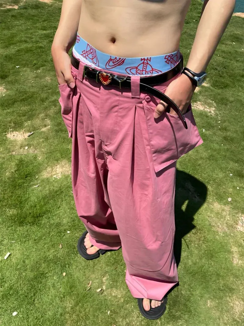 WIAOFELLAS -  Solid color cargo pants men Korean fashion high street trend simple casual wide leg pants new loose Japanese streetwear men