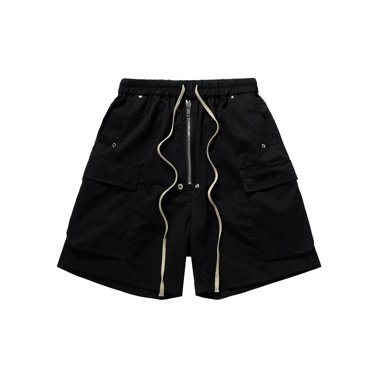 Wiaofellas  -  Style Multi-pockets Drawstring Black Cargo Pants for Men Streetwear Baggy Casual Knee Lenght Pants Oversized Loose Cargo