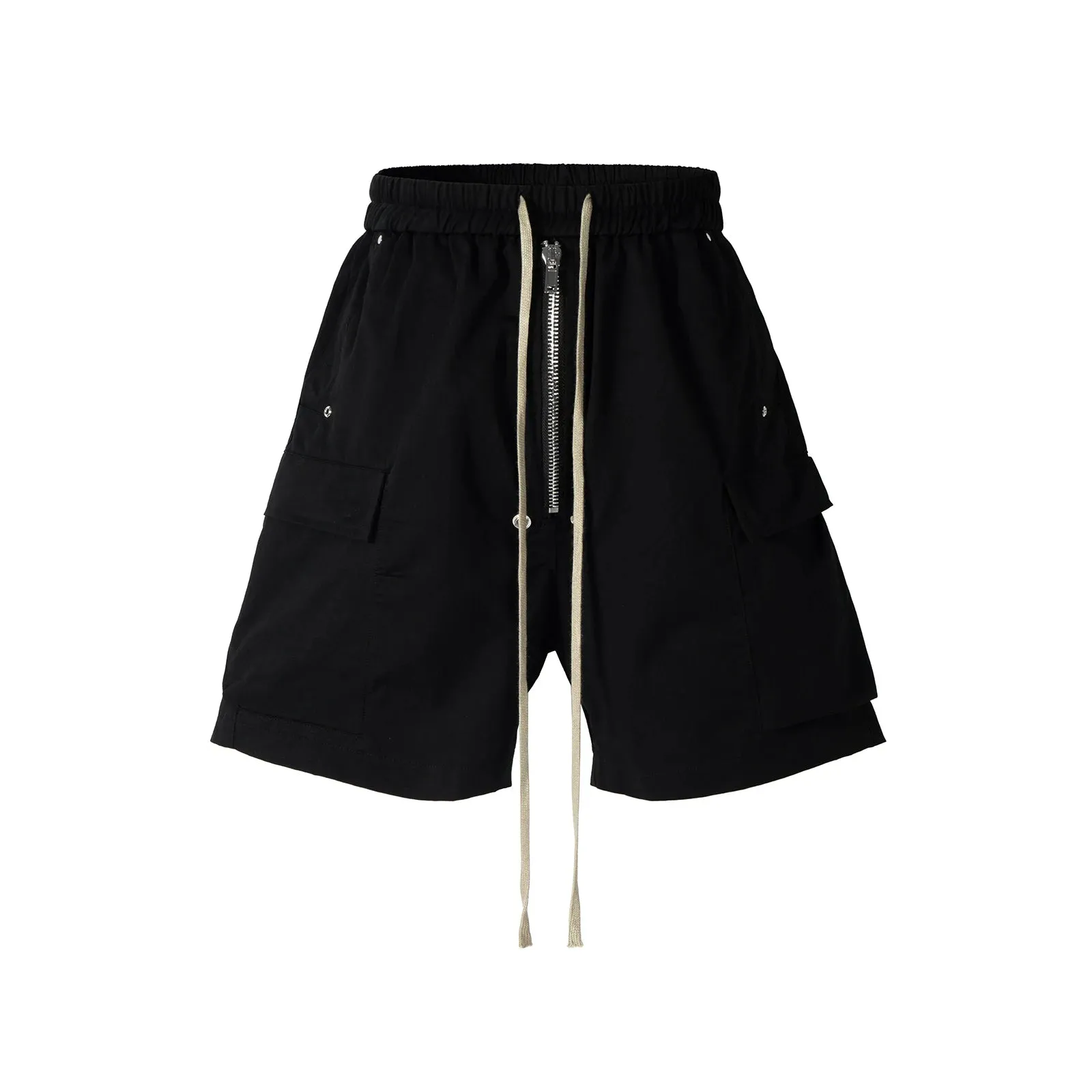 Wiaofellas  -  Style Multi-pockets Drawstring Black Cargo Pants for Men Streetwear Baggy Casual Knee Lenght Pants Oversized Loose Cargo
