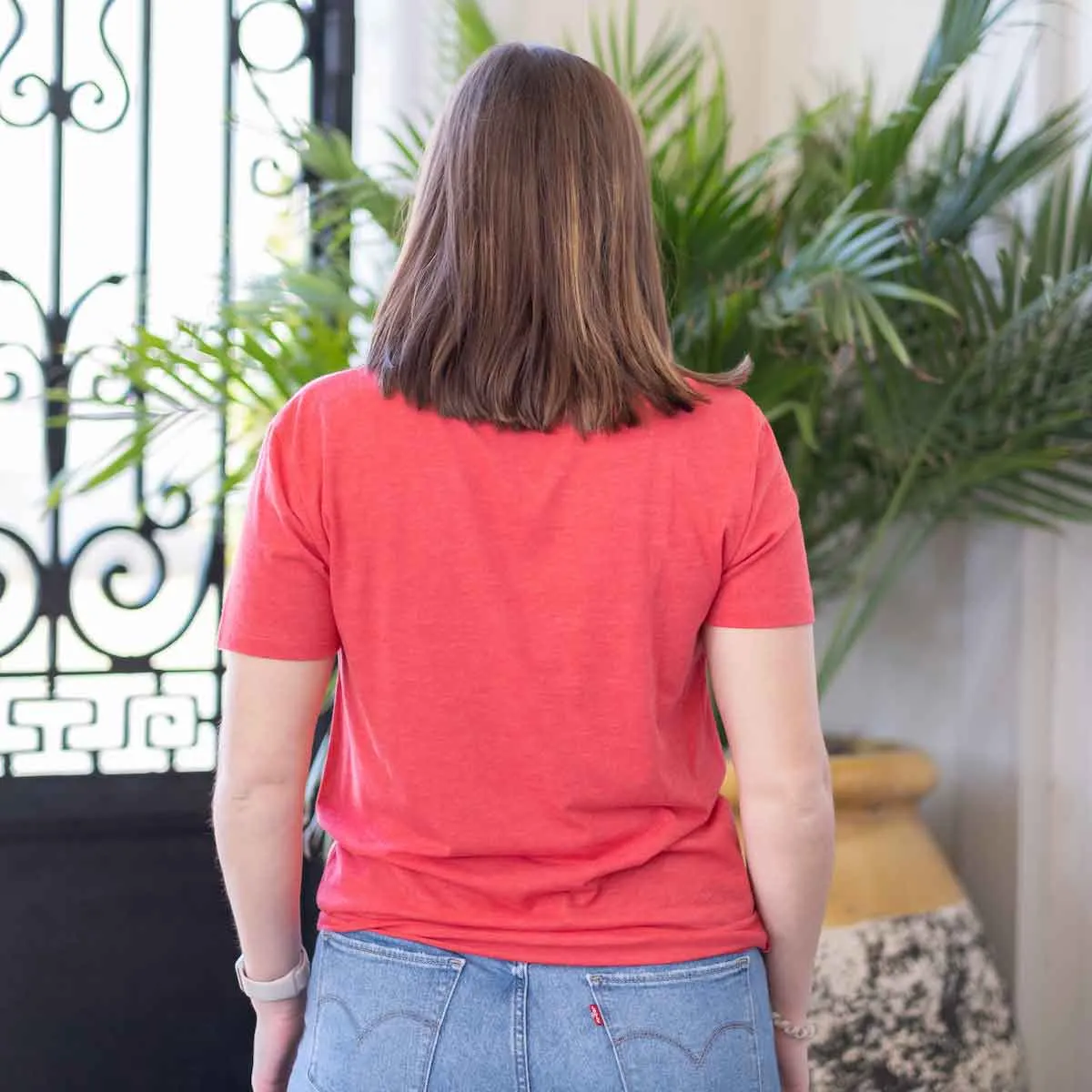 Women's Joyful V-Neck T-Shirt   Red/White Large
